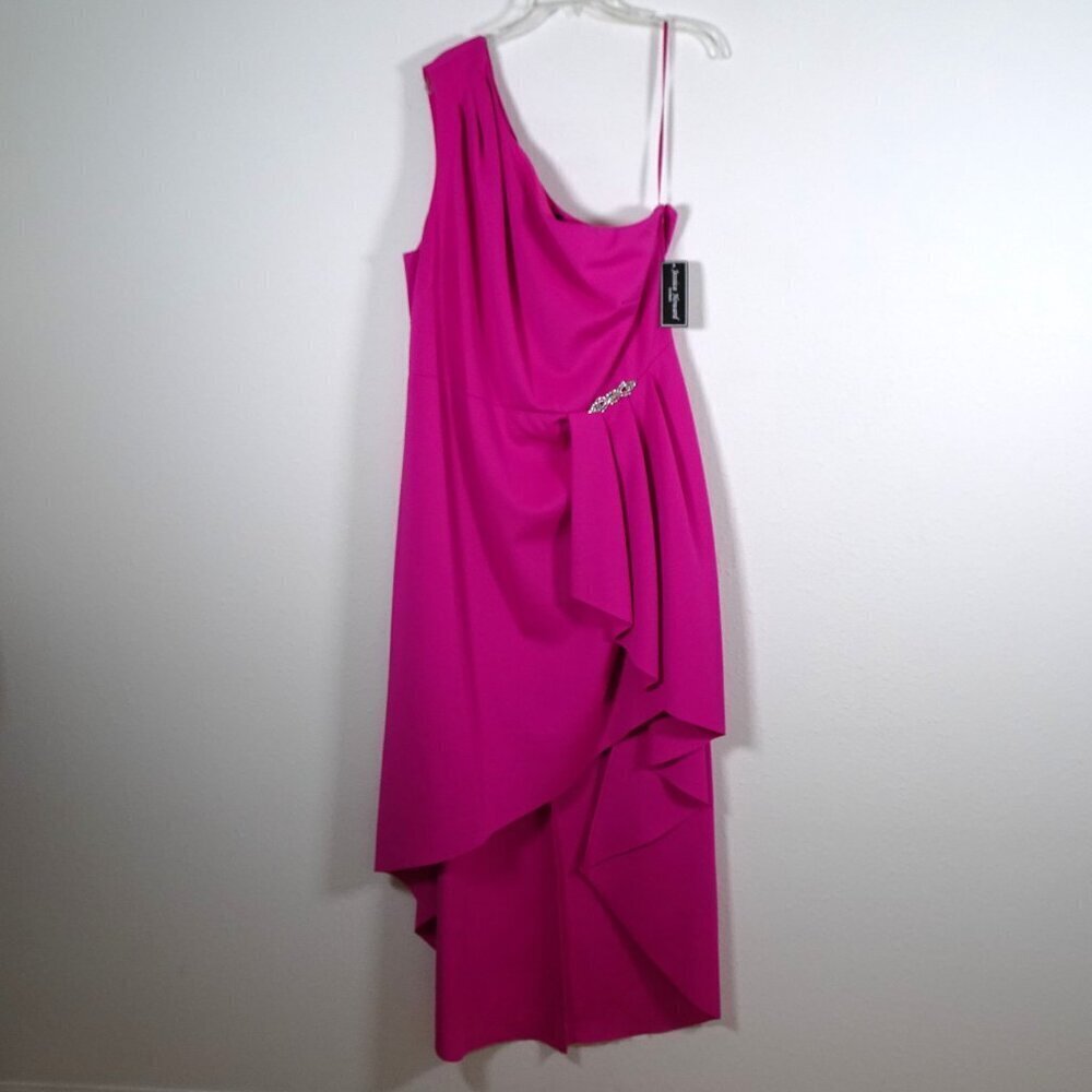 Jessica Howard One Shoulder Gown Plus Size 22W Pink Embellished Formal Hi-Low